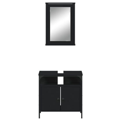 2 Piece Bathroom Furniture Set Black Engineered Wood