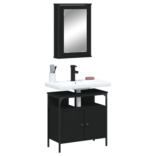 2 Piece Bathroom Furniture Set Black Engineered Wood