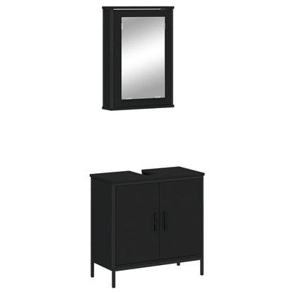 2 Piece Bathroom Furniture Set Black Engineered Wood