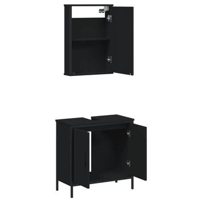 2 Piece Bathroom Furniture Set Black Engineered Wood