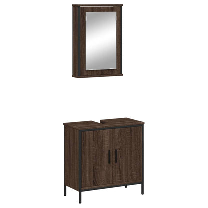 2 Piece Bathroom Furniture Set Brown Oak Engineered Wood