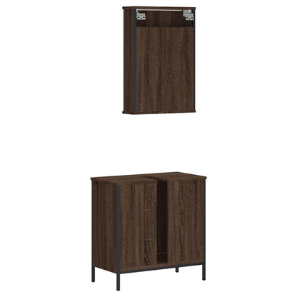 2 Piece Bathroom Furniture Set Brown Oak Engineered Wood