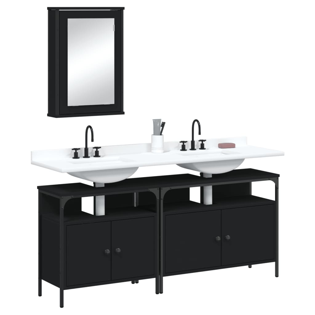 3 Piece Bathroom Furniture Set Black Engineered Wood