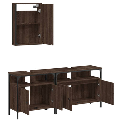 3 Piece Bathroom Furniture Set Brown Oak Engineered Wood