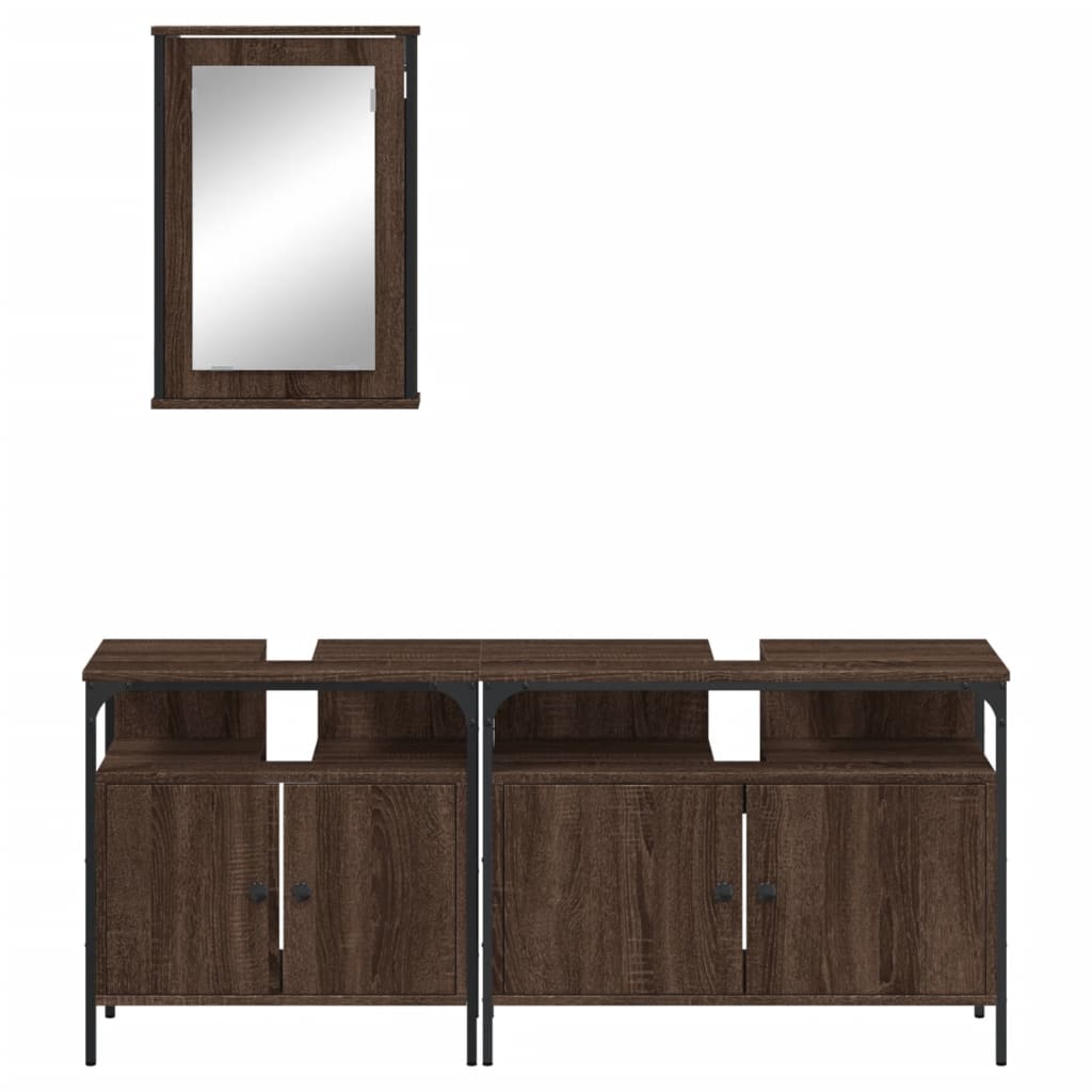 3 Piece Bathroom Furniture Set Brown Oak Engineered Wood