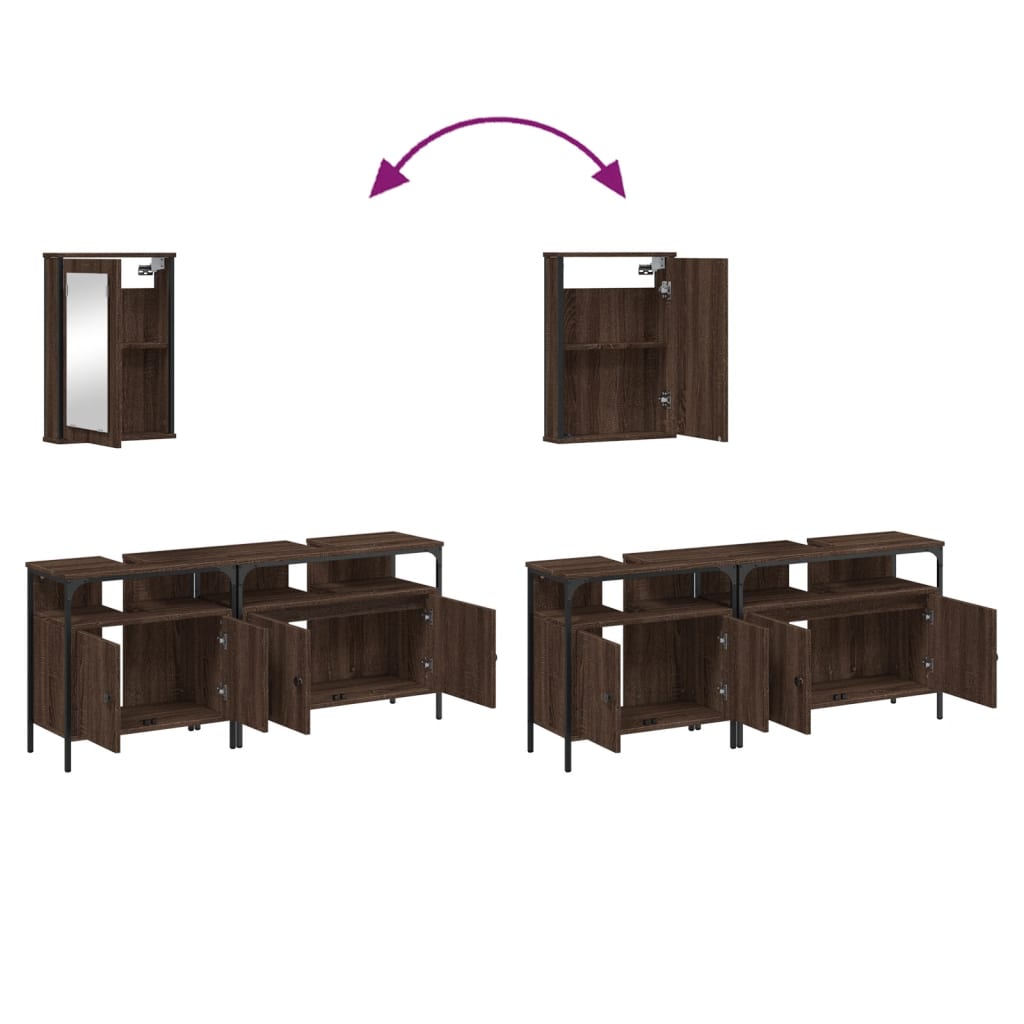 3 Piece Bathroom Furniture Set Brown Oak Engineered Wood