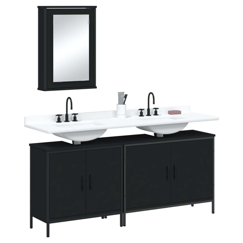 3 Piece Bathroom Furniture Set Black Engineered Wood