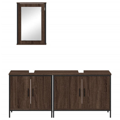 3 Piece Bathroom Furniture Set Brown Oak Engineered Wood