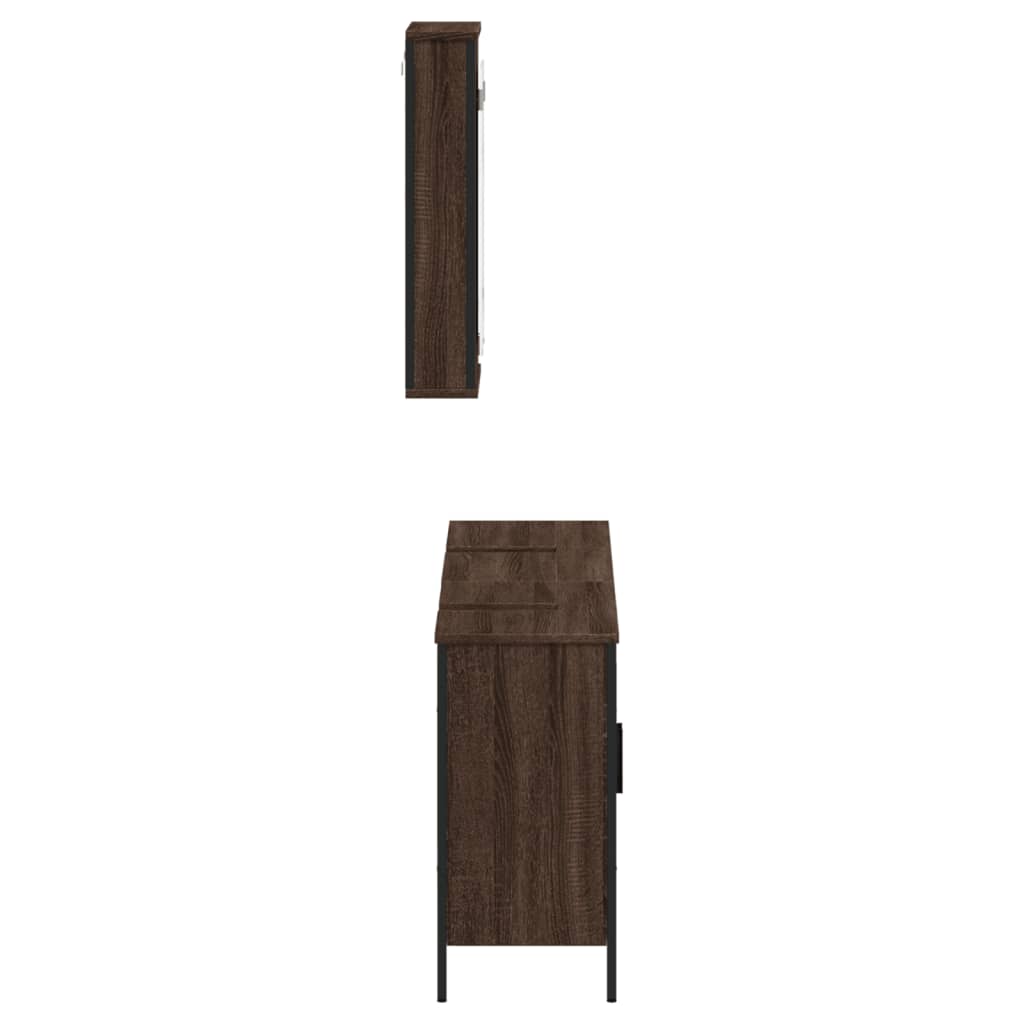 3 Piece Bathroom Furniture Set Brown Oak Engineered Wood