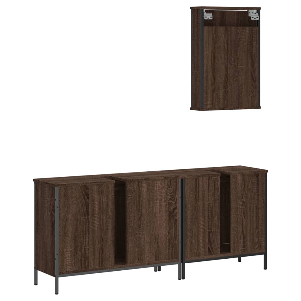 3 Piece Bathroom Furniture Set Brown Oak Engineered Wood