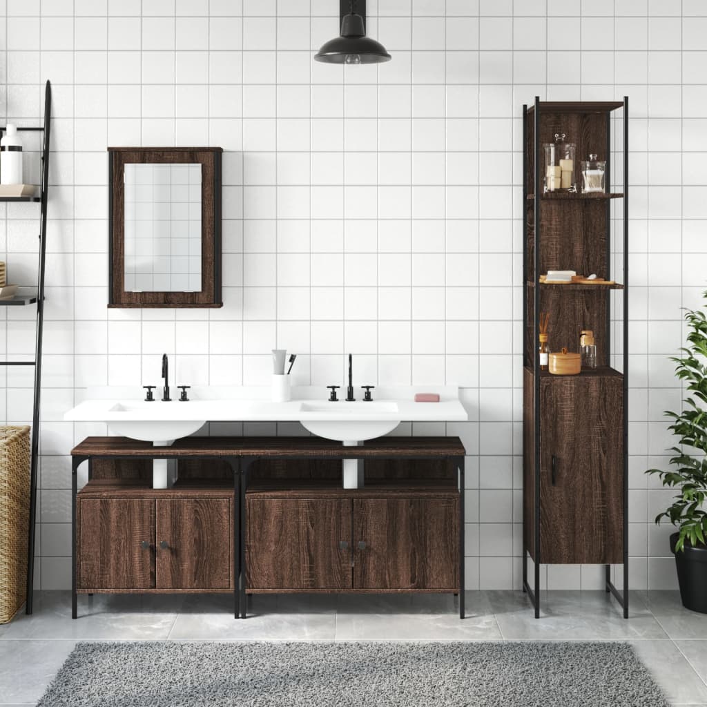 4 Piece Bathroom Furniture Set Brown Oak Engineered Wood