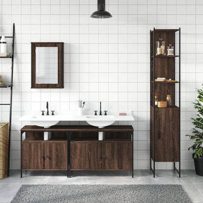 4 Piece Bathroom Furniture Set Brown Oak Engineered Wood