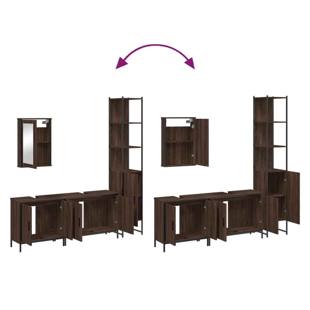 4 Piece Bathroom Furniture Set Brown Oak Engineered Wood