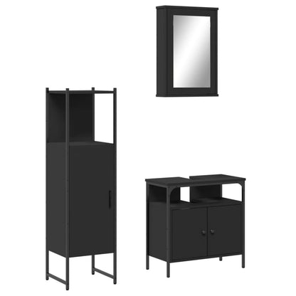 3 Piece Bathroom Furniture Set Black Engineered Wood