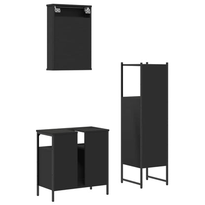 3 Piece Bathroom Furniture Set Black Engineered Wood