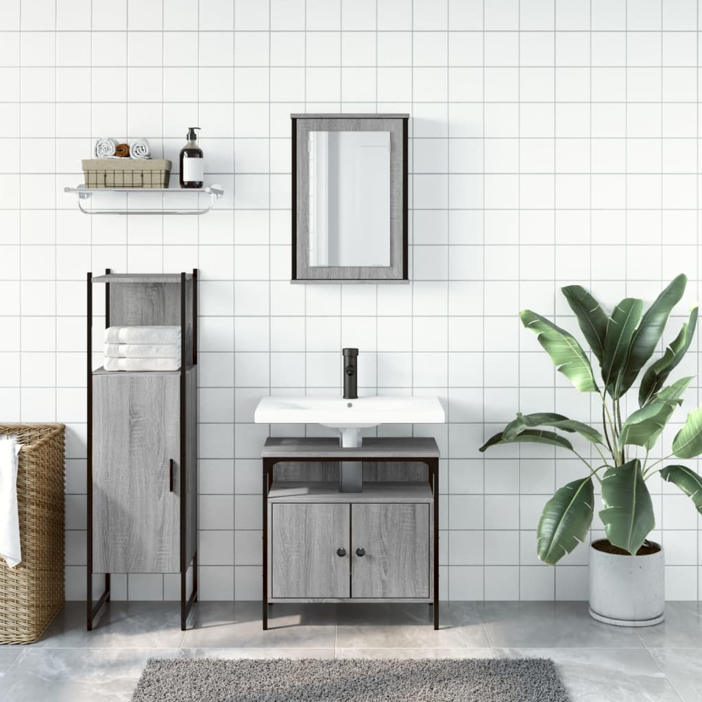 3 Piece Bathroom Furniture Set Grey Sonoma Engineered Wood