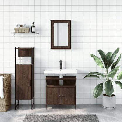 3 Piece Bathroom Furniture Set Brown Oak Engineered Wood