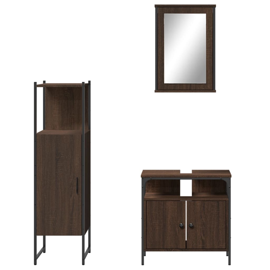 3 Piece Bathroom Furniture Set Brown Oak Engineered Wood