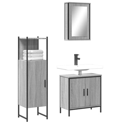 3 Piece Bathroom Furniture Set Grey Sonoma Engineered Wood