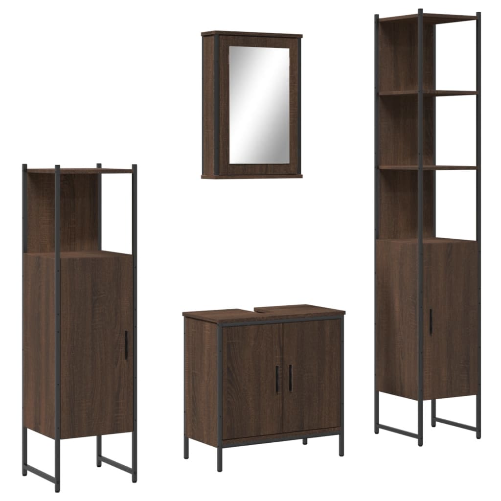 4 Piece Bathroom Furniture Set Brown Oak Engineered Wood