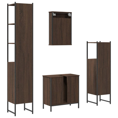 4 Piece Bathroom Furniture Set Brown Oak Engineered Wood