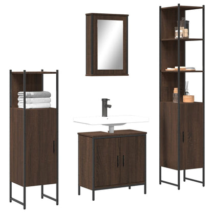 4 Piece Bathroom Furniture Set Brown Oak Engineered Wood