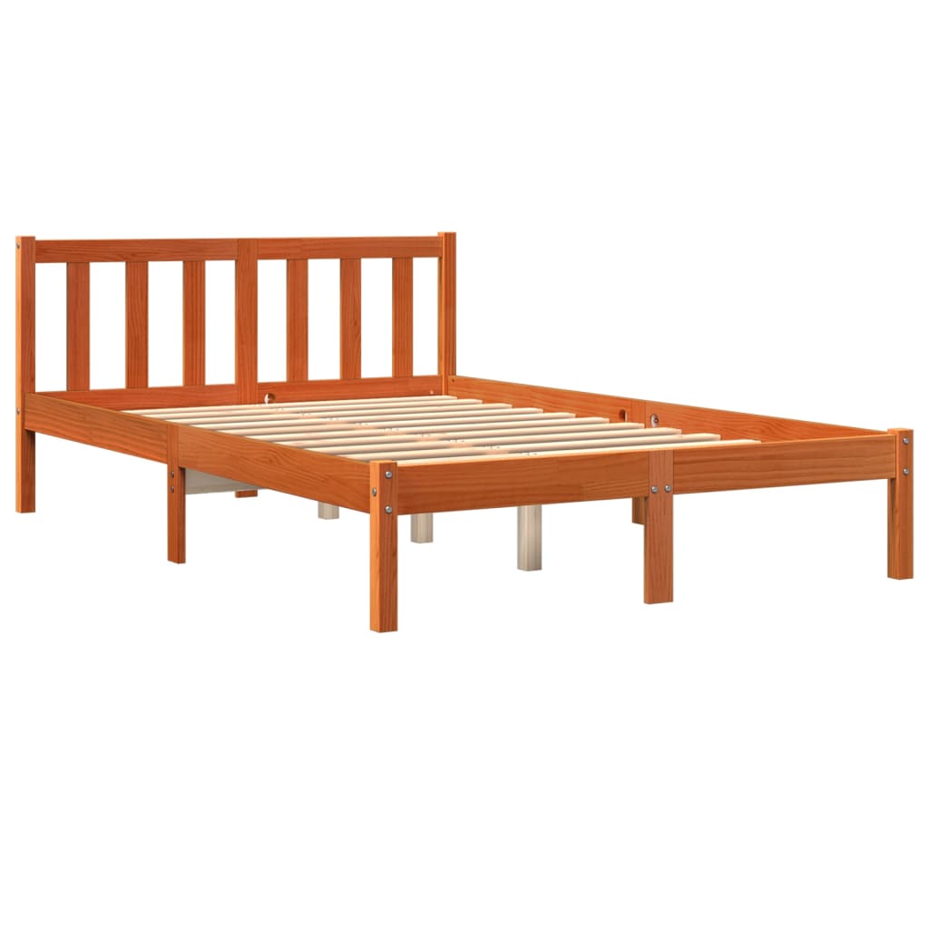 Bed Frame without Mattress Wax Brown 140x190 cm Solid Wood Pine