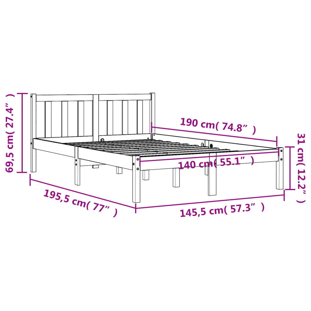 Bed Frame without Mattress Wax Brown 140x190 cm Solid Wood Pine