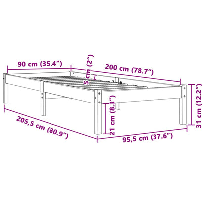 Bed Frame without Mattress Wax Brown 90x200 cm Solid Wood Pine