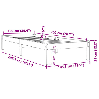 Bed Frame without Mattress Wax Brown 100x200 cm Solid Wood Pine
