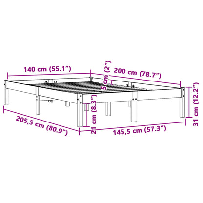 Bed Frame without Mattress Wax Brown 140x200 cm Solid Wood Pine