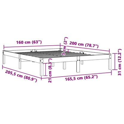 Bed Frame without Mattress Wax Brown 160x200 cm Solid Wood Pine