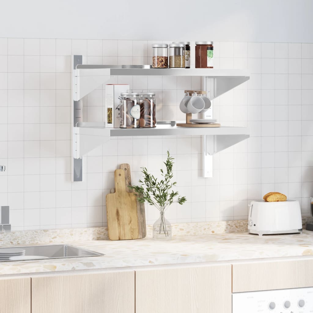 2-Tier Wall Shelf 75x40x60 cm Silver Stainless Steel