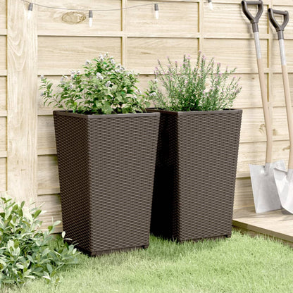 Garden Planters 2 pcs Brown 32.5x32.5x57 cm PP