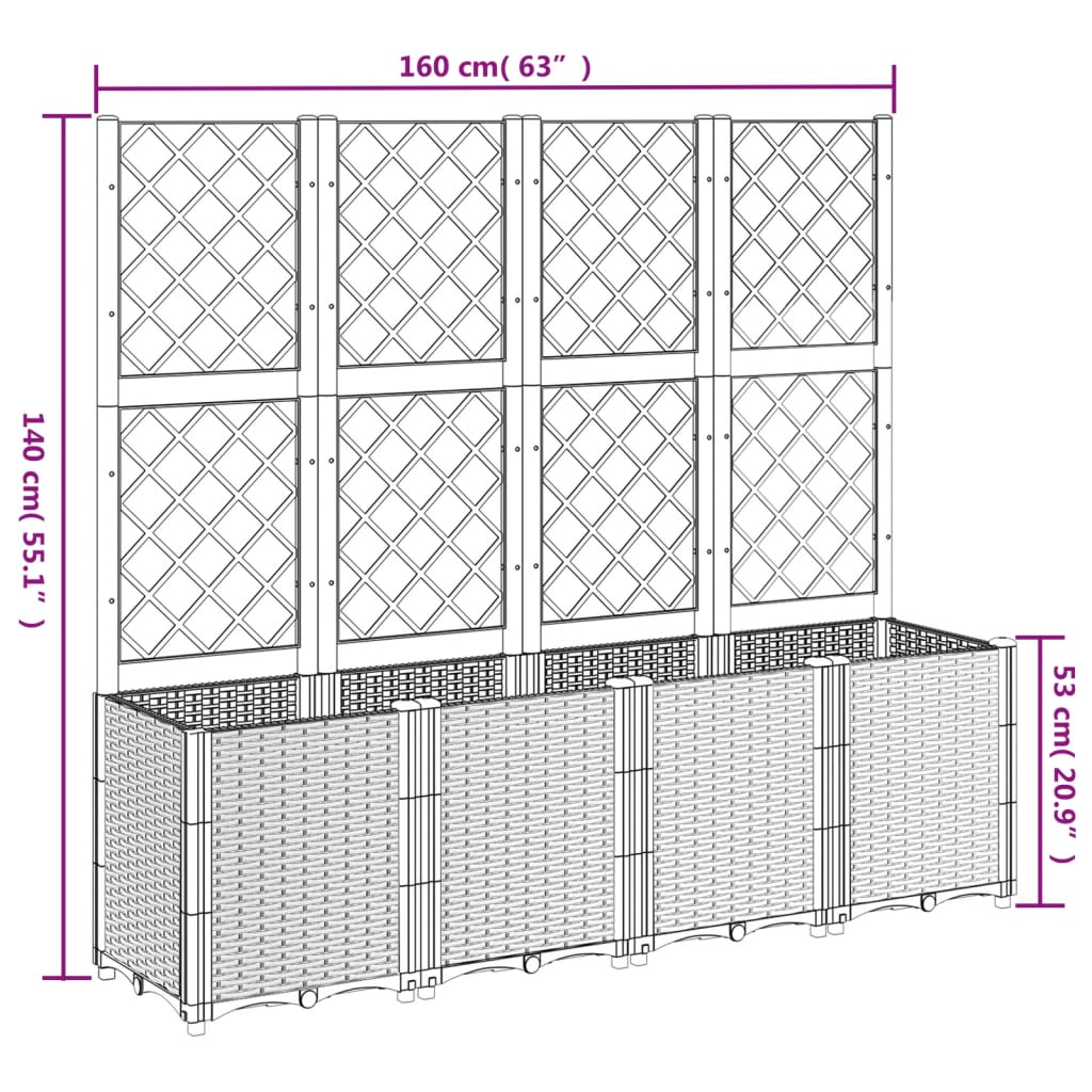 Garden Planter with Trellis White 160x40x140 cm PP