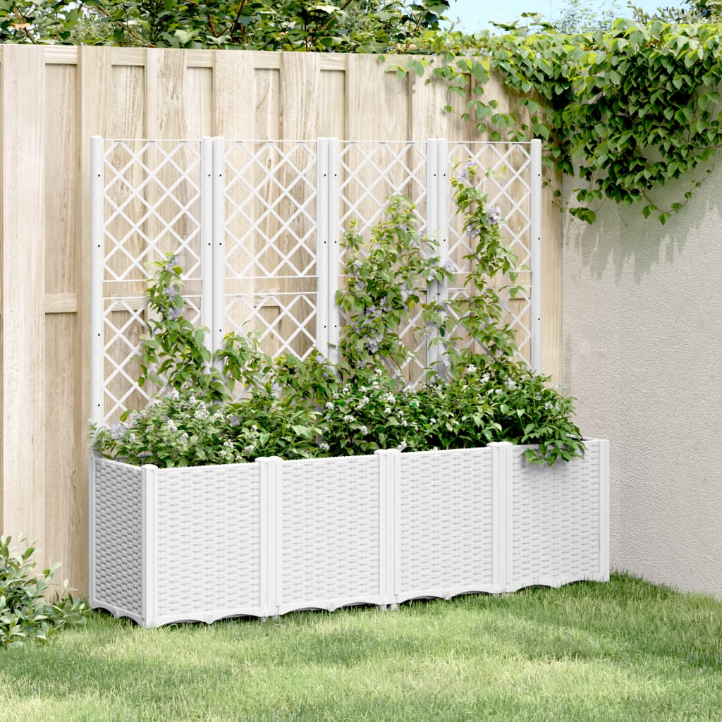 Garden Planter with Trellis White 160x40x140 cm PP