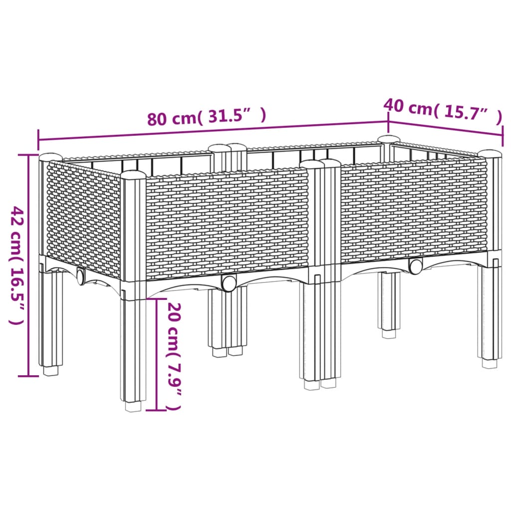 Garden Planter with Legs Black 80x40x42 cm PP