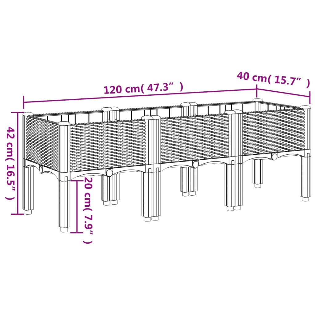 Garden Planter with Legs Light Grey 120x40x42 cm PP