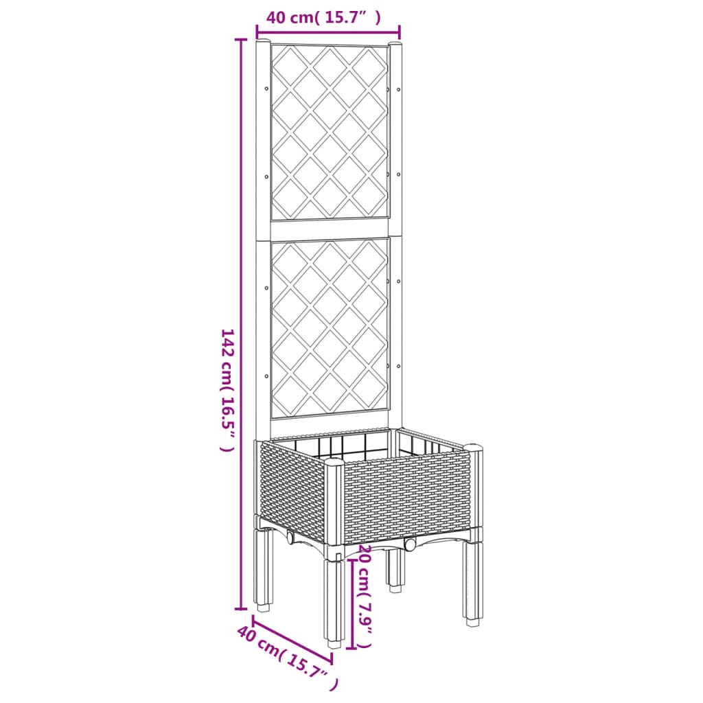 Garden Planter with Trellis White 40x40x142 cm PP