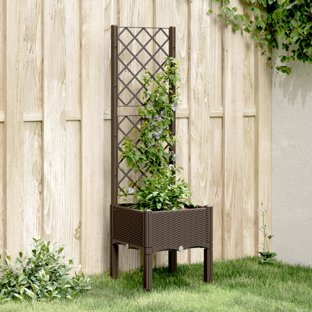 Garden Planter with Trellis Brown 40x40x142 cm PP