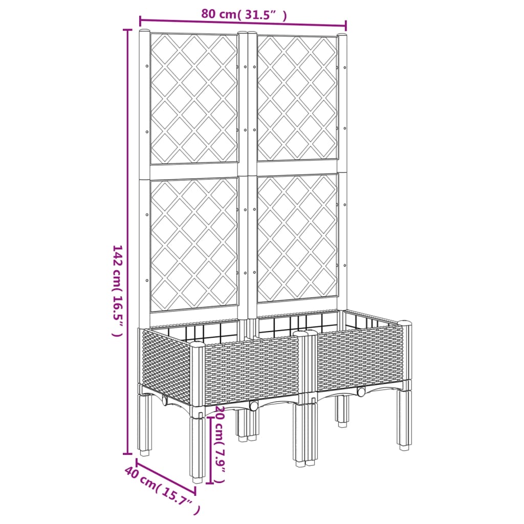 Garden Planter with Trellis Brown 80x40x142 cm PP