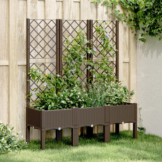 Garden Planter with Trellis Brown 120x40x142 cm PP