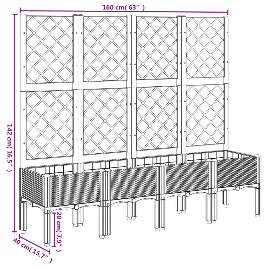 Garden Planter with Trellis Blue Grey 160x40x142 cm PP