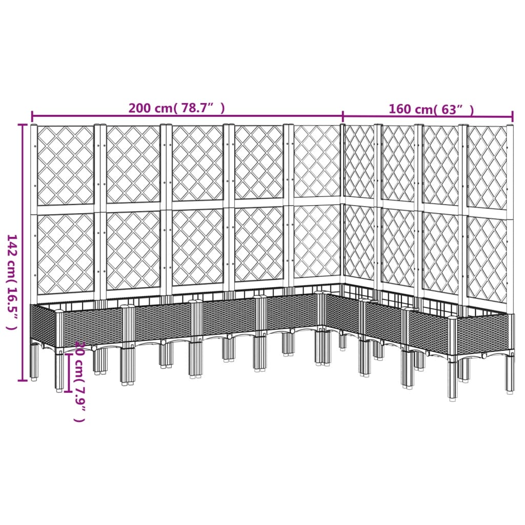 Garden Planter with Trellis Black 200x160x142 cm PP