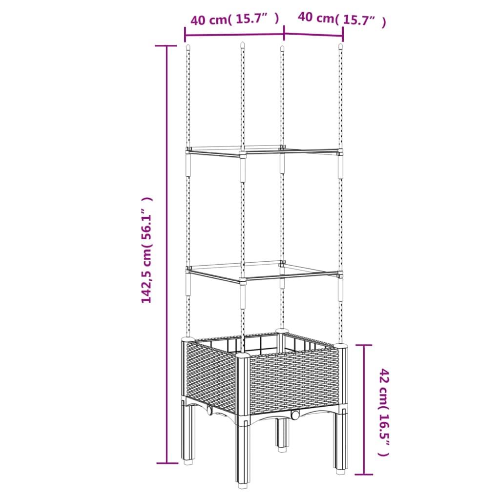 Garden Planter with Trellis Blue Grey 40x40x142.5 cm PP