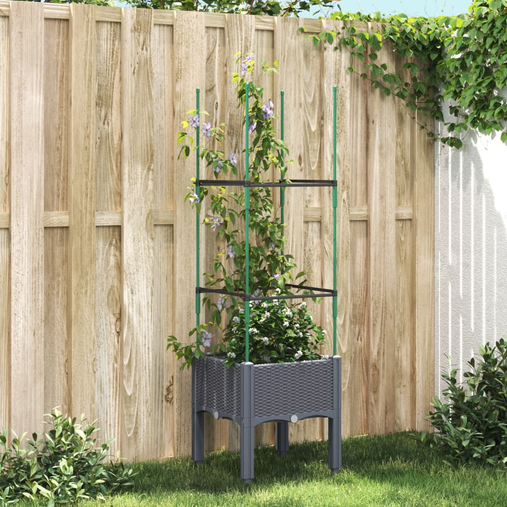 Garden Planter with Trellis Blue Grey 40x40x142.5 cm PP