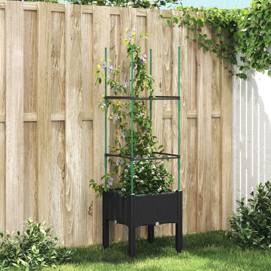 Garden Planter with Trellis Black 40x40x142.5 cm PP