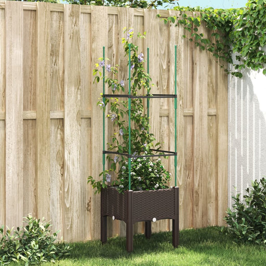 Garden Planter with Trellis Brown 40x40x142.5 cm PP