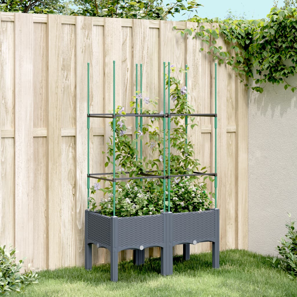 Garden Planter with Trellis Blue Grey 80x40x142.5 cm PP