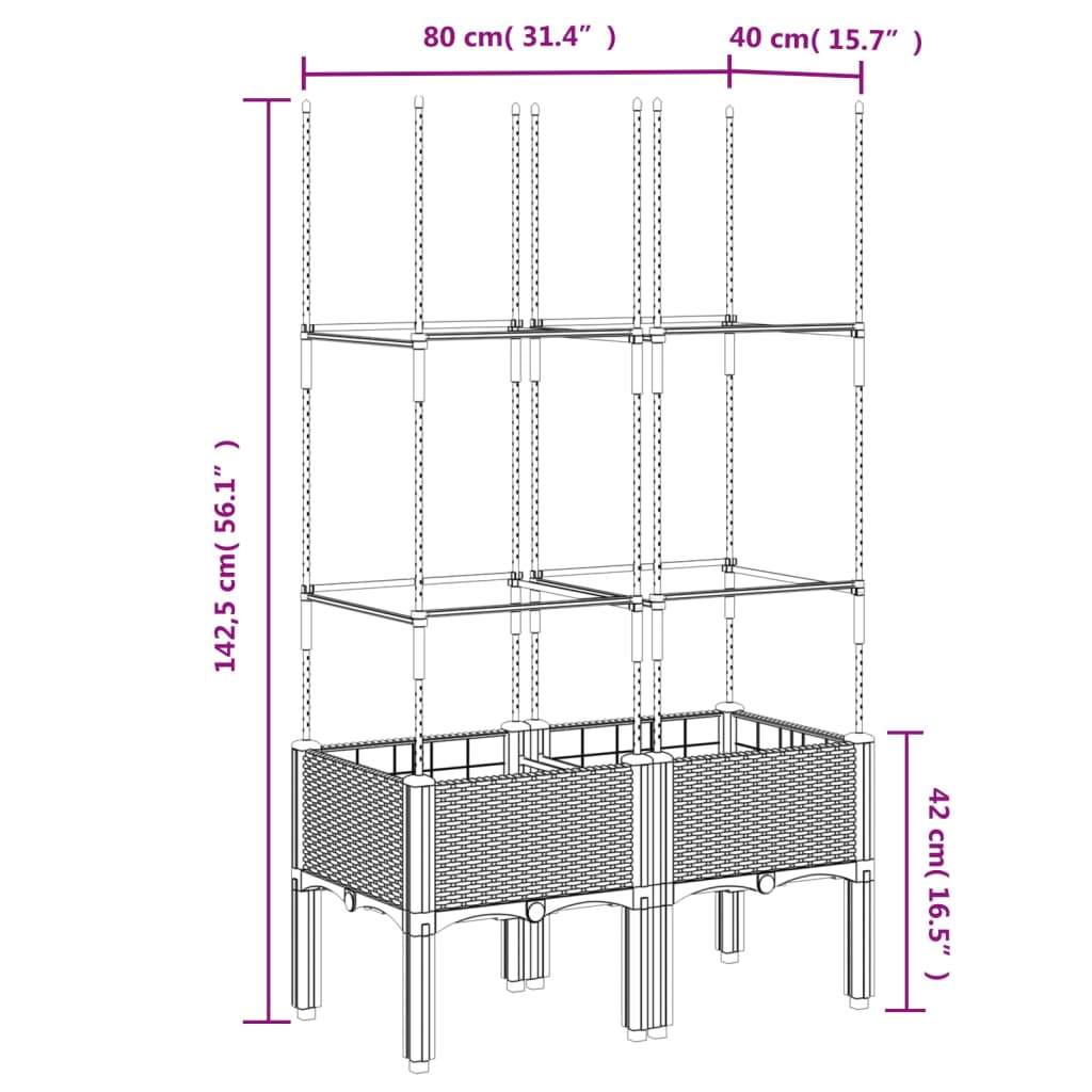 Garden Planter with Trellis Brown 80x40x142.5 cm PP